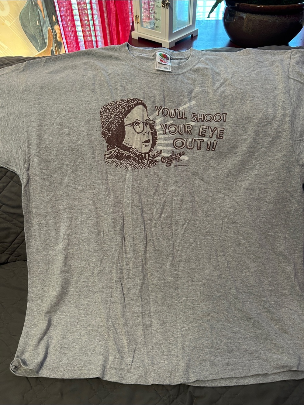 Fruit of the Loom Gray Short Sleeve Tee with 'You'll Shoot Your Eye Out' Graphic